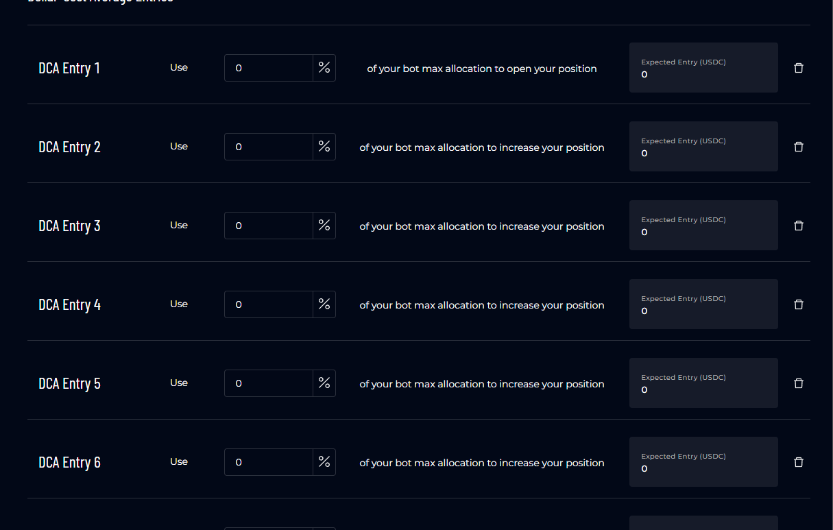 DCA equity allocation settings in AstraBit