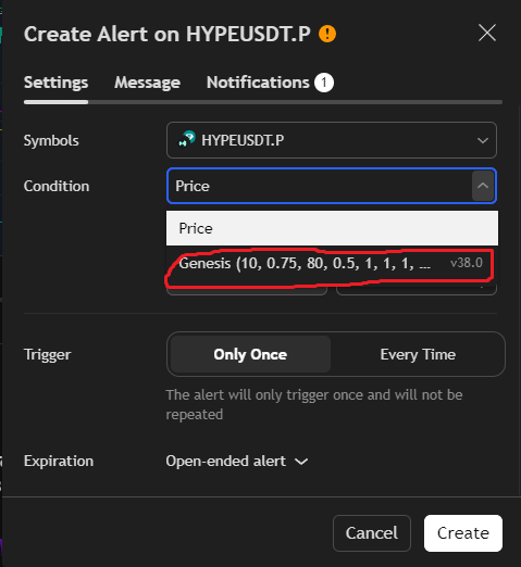 Selecting Genesis script as the alert condition