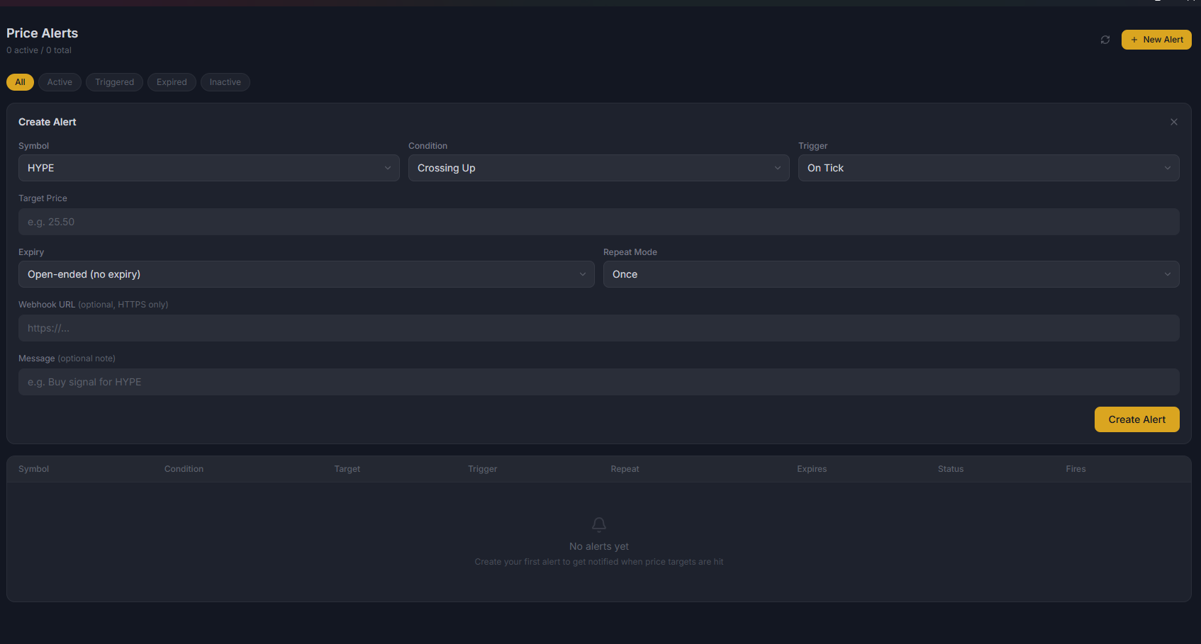 Configurable crypto price alerts with webhook notification support