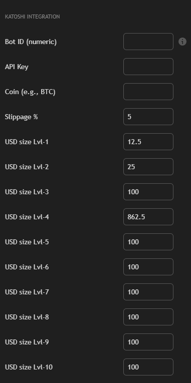 Katoshi integration settings within the Genesis Engine configuration panel, showing all options.