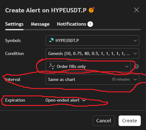 Alert options: Order fills only and Open-ended alert