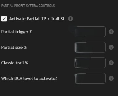 Partial profit system settings