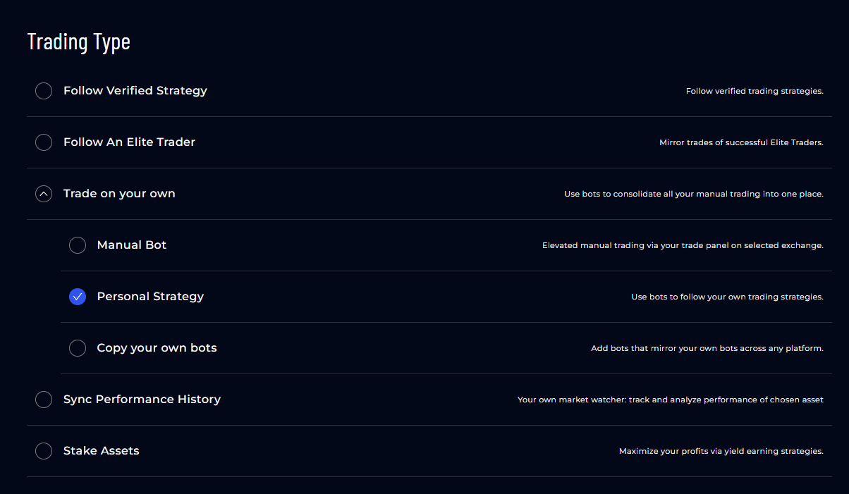 Personal Strategy button in AstraBit